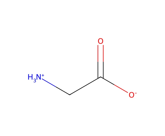 Glycine zwitterion (la glycine, elle, n'est pas chirale : pas de C*)